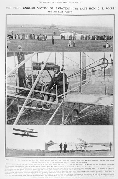 První anglická oběť letectví: Late Hon. C.S. Rolls a jeho poslední let z The Illustrated London News, 16. července 1910 od English Photographer