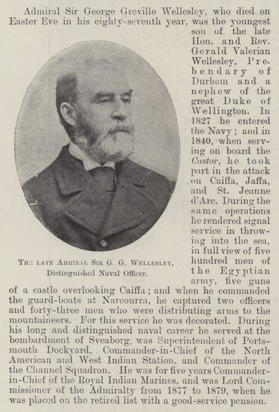 Zesnulý admirál Sir G G Wellesley, vážený námořní důstojník od English Photographer
