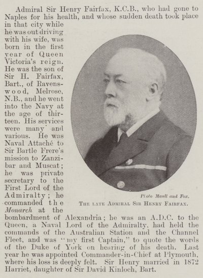 Zesnulý admirál sir Henry Fairfax od English Photographer