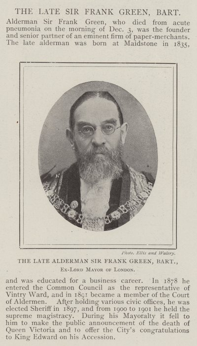 Zesnulý konšel Sir Frank Green, Baronet, bývalý starosta Londýna od English Photographer