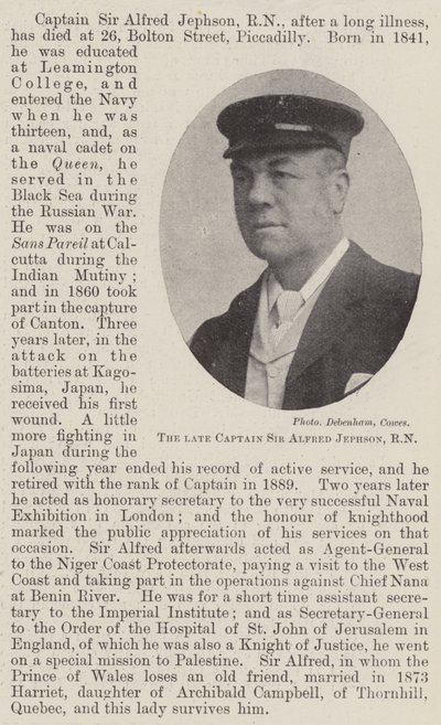 Zesnulý kapitán Sir Alfred Jephson, RN od English Photographer