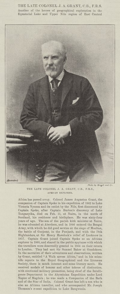 Zesnulý plukovník J A Grant, CB, FRS, African Explorer od English Photographer
