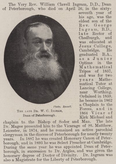 Zesnulý Dr. W. C. Ingram, děkan z Peterborough od English Photographer