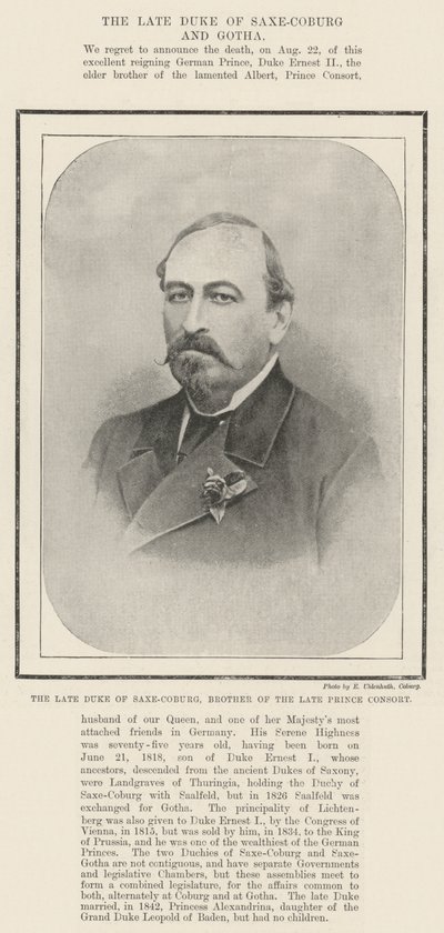 Zesnulý vévoda ze Saxe-Coburg, bratr zesnulého Prince Consorta od English Photographer