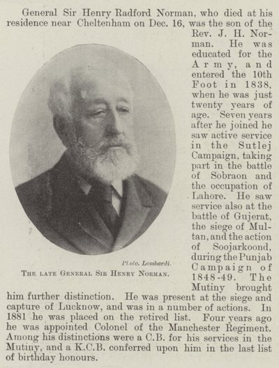 Zesnulý generál sir Henry Norman od English Photographer