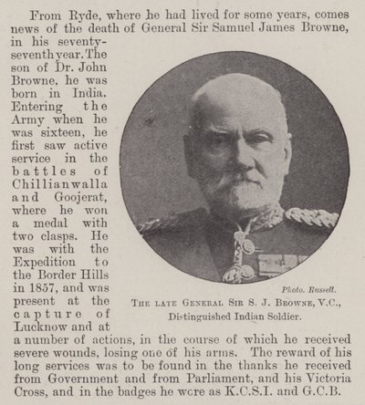 Zesnulý generál Sir SJ Browne, VC, vážený indický voják od English Photographer