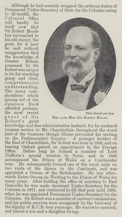 Zesnulý ctihodný sir Robert Meade od English Photographer