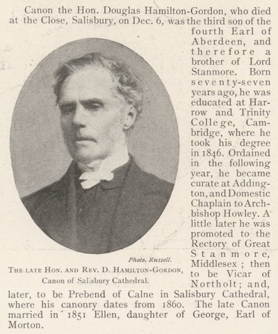 Zesnulý ctihodný a reverend D Hamilton-Gordon, kanovník katedrály v Salisbury od English Photographer
