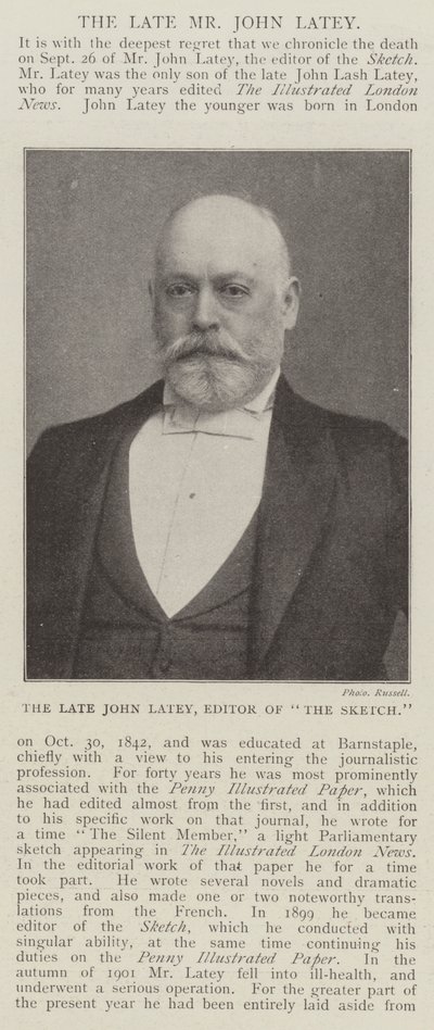 Zesnulý John Latey, redaktor The Sketch od English Photographer