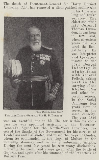 Zesnulý generálporučík Sir H B Lumsden od English Photographer
