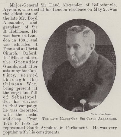 Zesnulý generálmajor Sir Claud Alexander od English Photographer