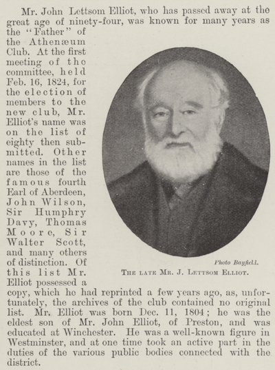 Zesnulý pan J Lettsom Elliot od English Photographer