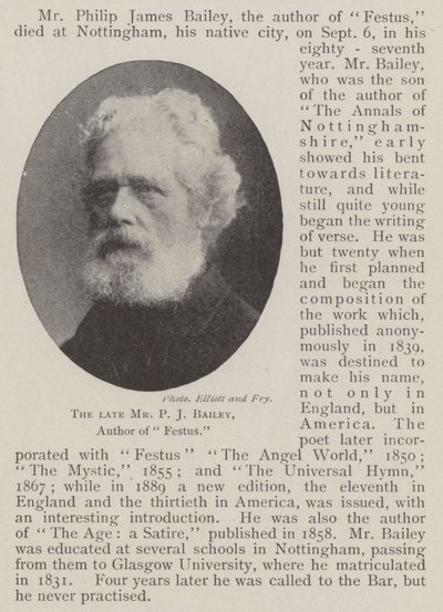 Zesnulý pan P J Bailey, autor Festus od English Photographer