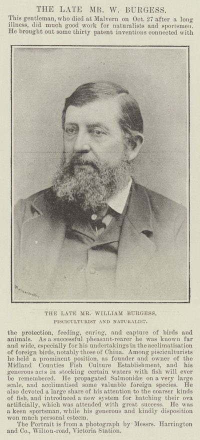 Zesnulý pan William Burgess, rybář a přírodovědec od English Photographer