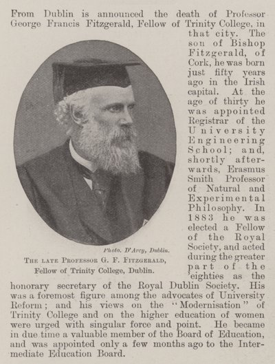 Zesnulý profesor GF Fitzgerald, člen Trinity College, Dublin od English Photographer
