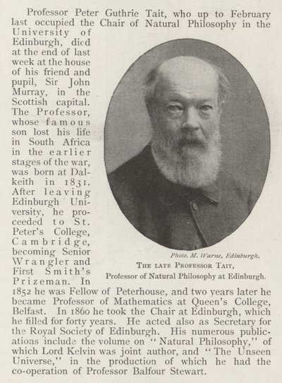 Zesnulý profesor Tait, profesor přírodní filozofie v Edinburghu od English Photographer
