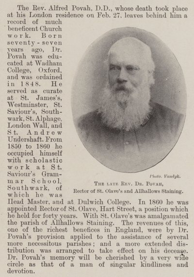 Zesnulý reverend Dr. Povah, rektor St Olaves and Allhallows Stained od English Photographer