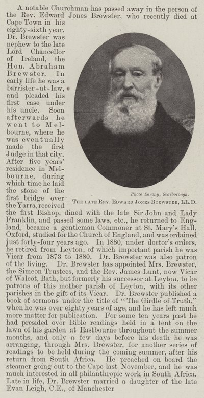 Zesnulý reverend Edward Jones Brewster, LLD od English Photographer