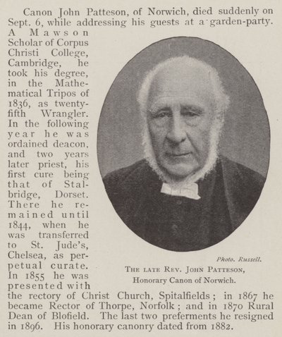 Zesnulý reverend John Patteson, čestný kanovník Norwiche od English Photographer