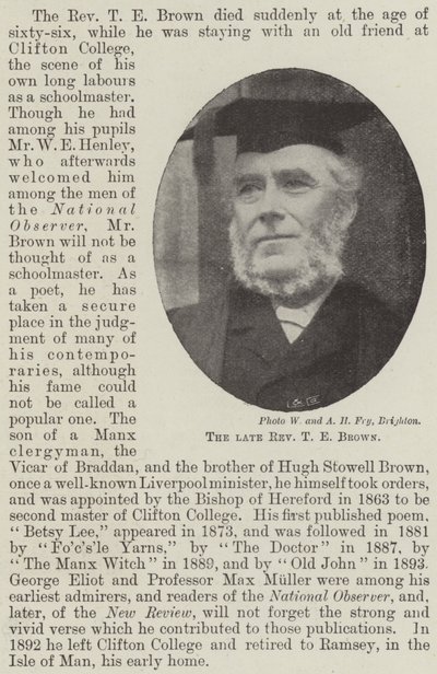 Zesnulý reverend T E Brown od English Photographer