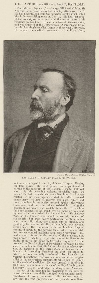 Zesnulý sir Andrew Clark, Baronet, MD od English Photographer