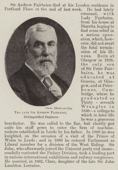 Zesnulý sir Andrew Fairbairn, vážený inženýr od English Photographer