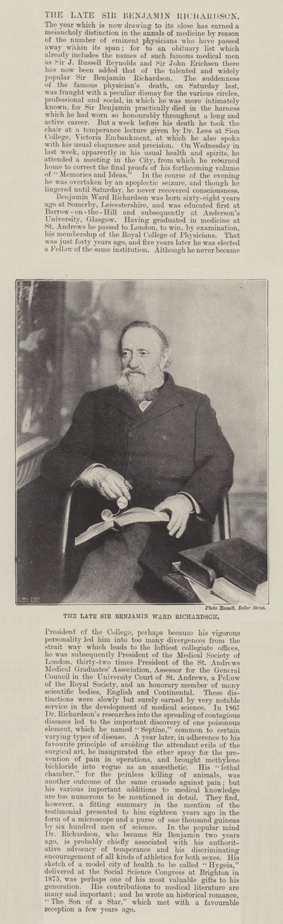 Zesnulý sir Benjamin Ward Richardson od English Photographer