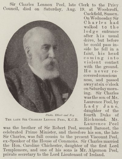 Zesnulý sir Charles Lennox Peel, KCB od English Photographer