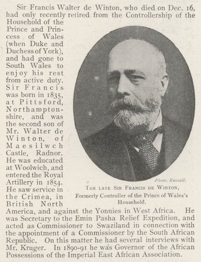 Zesnulý sir Francis de Winton, dříve správce domácnosti prince z Walesu od English Photographer