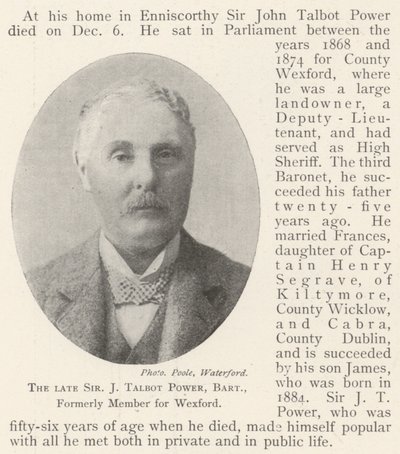 Zesnulý Sir J Talbot Power, Baronet, bývalý člen za Wexford od English Photographer