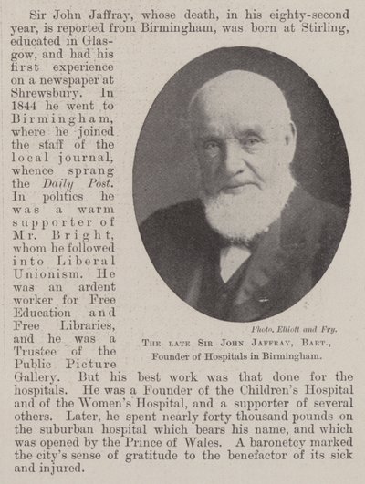 Zesnulý Sir John Jaffray, Baronet, zakladatel nemocnic v Birminghamu od English Photographer