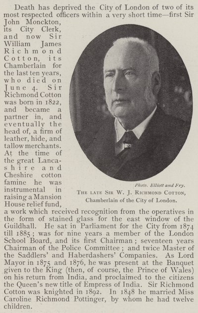 Zesnulý sir W J Richmond Cotton, komorník z City of London od English Photographer