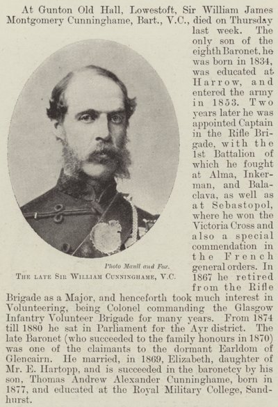 Zesnulý sir William Cunninghame, VC od English Photographer
