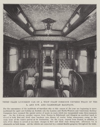 Obědový vůz třetí třídy na expresním vlaku na západním pobřeží koridoru L a NW a Caledonian Railways od English Photographer