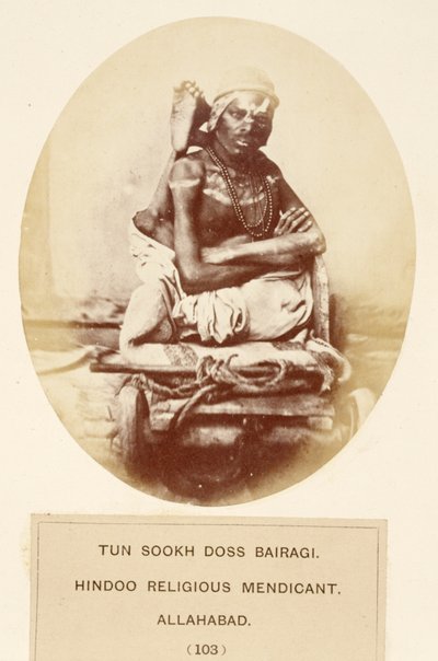 Tun Sookh Doss Bairago, hinduistický náboženský žebrák, Allahabad, z The People of India, J. Forbes Watson, publikoval 1868 (tisk alba) od English Photographer