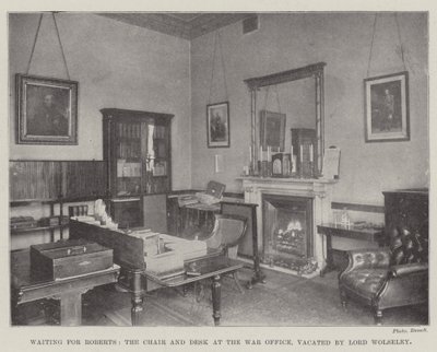 Čekání na Robertse, předsedu a stůl ve válečné kanceláři, kterou opustil lord Wolseley od English Photographer