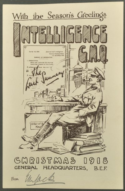 With the Seasons Greetings, Intelligence G.H.Q., Vánoce 1918 od E. M. Jacka, 1918 od English Photographer