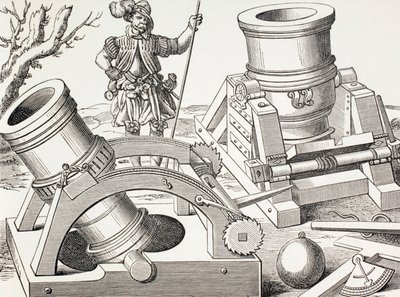 Hmoždíře z 16. století na pojízdných vozících, cca 1880 od English School