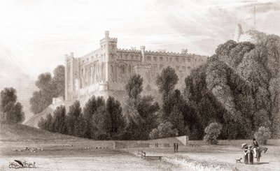 Pohled z 19. století na hrad Arundel, Arundel, West Sussex, Anglie. Z Churton