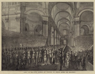 23 dubna 1789, král Jiří III na návštěvě u svatého Pavla po jeho zotavení (rytina) od English School