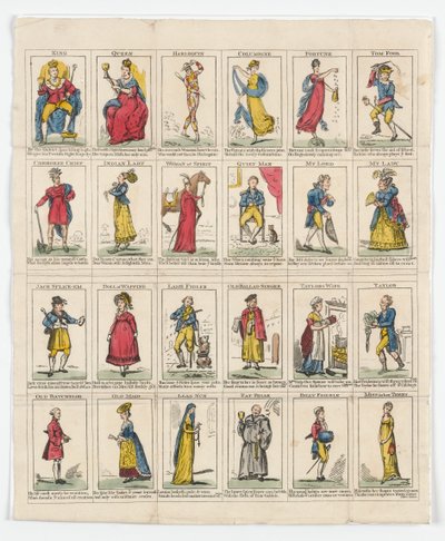 24 postav dvanácté noci, 1818 (ručně kolorovaná rytina) od English School