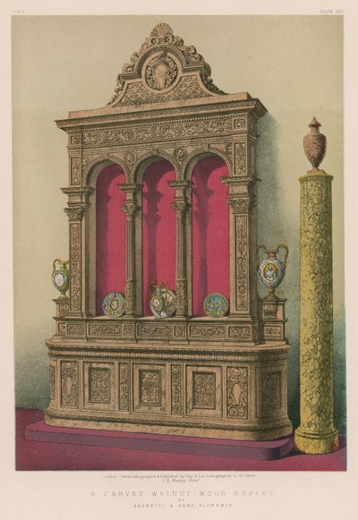 Vyřezávaný bufet z ořechového dřeva od Barbetti and Sons, Florencie od English School