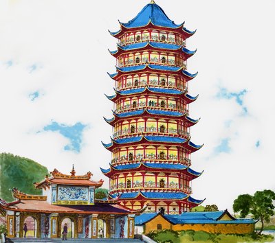 Čínská pagoda, ilustrace z knihy "Poklad od English School