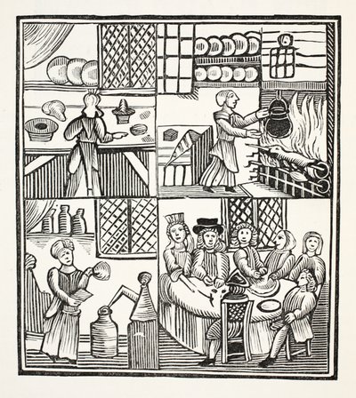 A Collection of Cookery Receipts, ilustrace z Chap-books of the Eighteenth Century od Johna Ashtona, pub. 1882 od English School