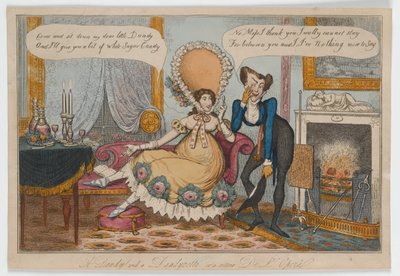 A Dandy and a Dandyzette nebo retour De LOpera, kolem 1820 (ručně kolorovaná rytina) od English School