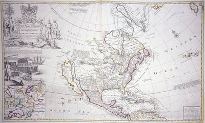Dvoustránková mapa Severní Ameriky, c.1708-20 od English School
