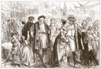 Gala-Day in Norimberk: Time, Sixteenth Century, ilustrace z Historie protestantismu od Jamese Aitkena Wylie (1808-1890), pub. 1878 od English School