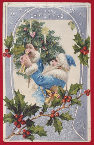 "Veselé Vánoce", viktoriánské přání (chromolitho) od English School