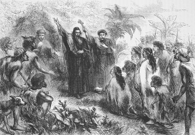 Jezuitský misionář káže kmeni indiánů, ilustrace z Historie protestantismu od Jamese Aitkena Wylie (1808-1890), hospoda. 1878 od English School