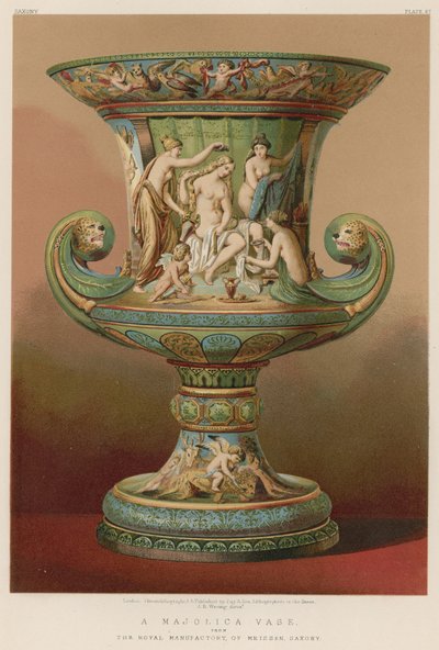 Majoliková váza z Královské manufaktury v Míšni (Sasko) (chromolit) od English School
